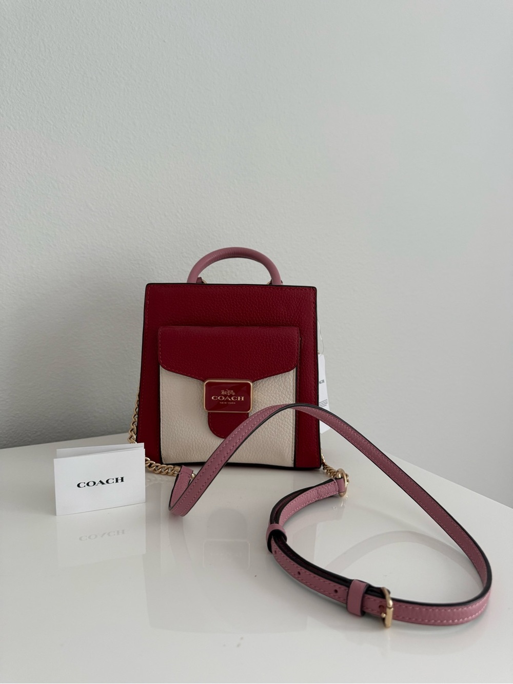 Coach Pink and Red Colorblock Mini Purse - Picture 1 of 11